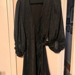 Elegant Black Wrap Dress with Puff Sleeves